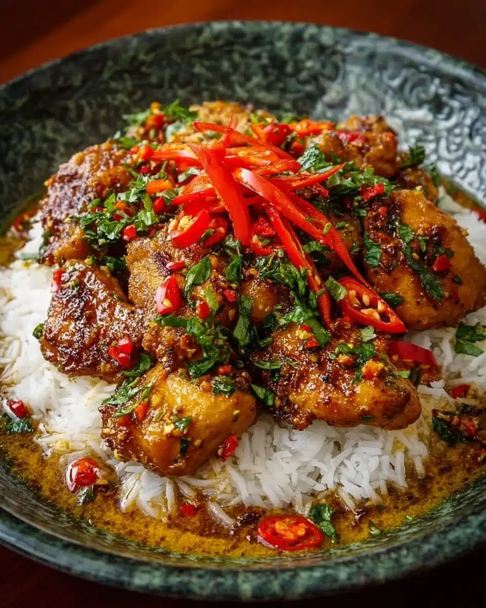 Honey Chili Coconut Chicken dish featuring vibrant colors and flavors.