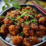 Delicious Honey Garlic Chicken garnished with green onions on a white plate