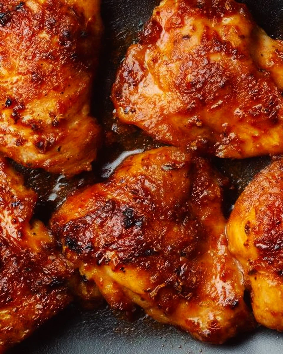 Juicy baked boneless chicken thighs garnished and ready to serve.