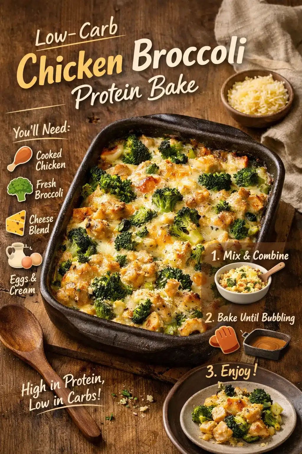 Low-Carb Chicken Broccoli Bake with cheese and healthy ingredients