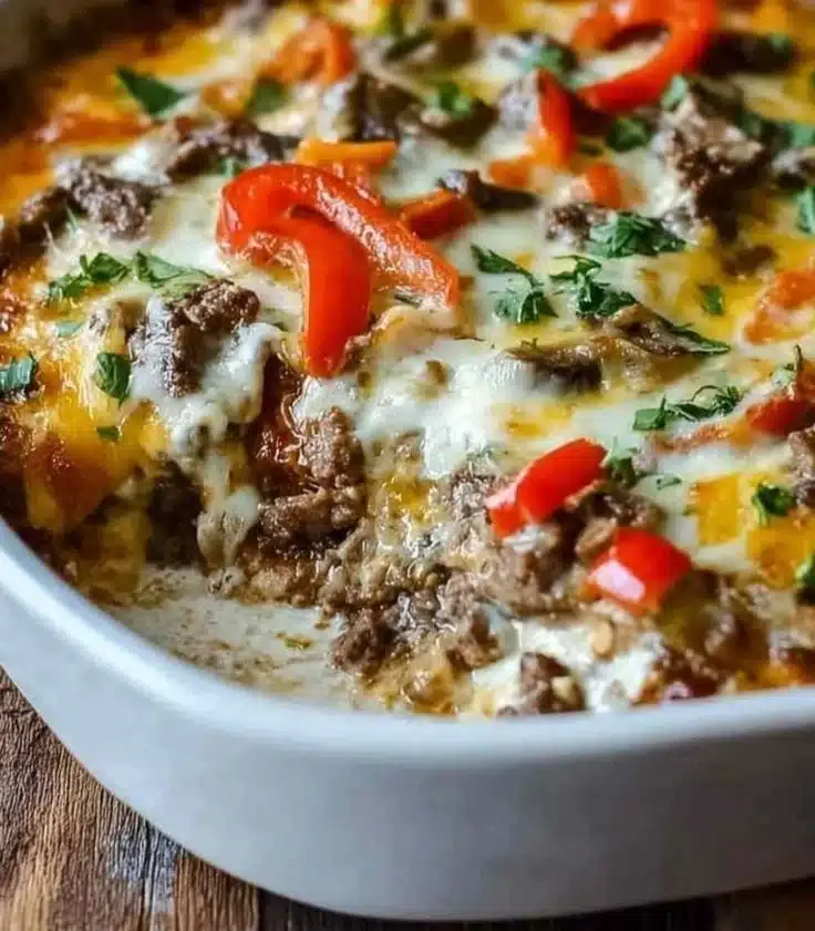 Low Carb Philly Cheesesteak Casserole