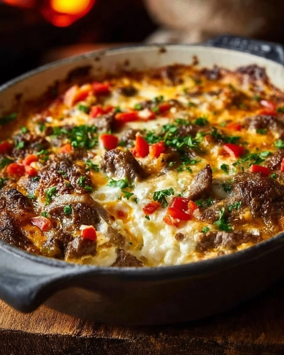 Low Carb Philly Cheesesteak Casserole