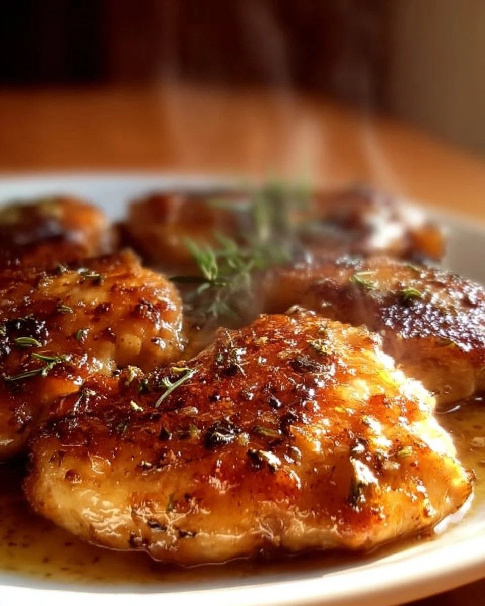 Delicious melt in your mouth chicken served on a plate with herbs and spices.