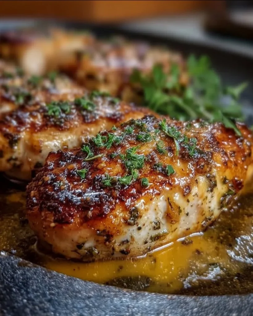 Melt in your mouth chicken breast served with fresh herbs and side dishes