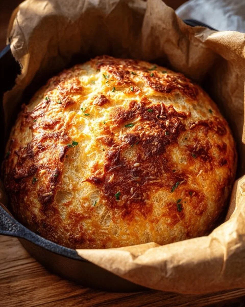 No Knead Cheddar Bread in the Dutch Oven
