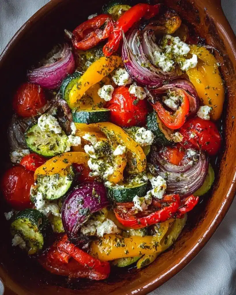 A colorful medley of One-Pan Greek Vegetables beautifully arranged.