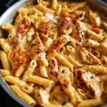 One Pot Marry Me Chicken Pasta served in a bowl with garnishes.