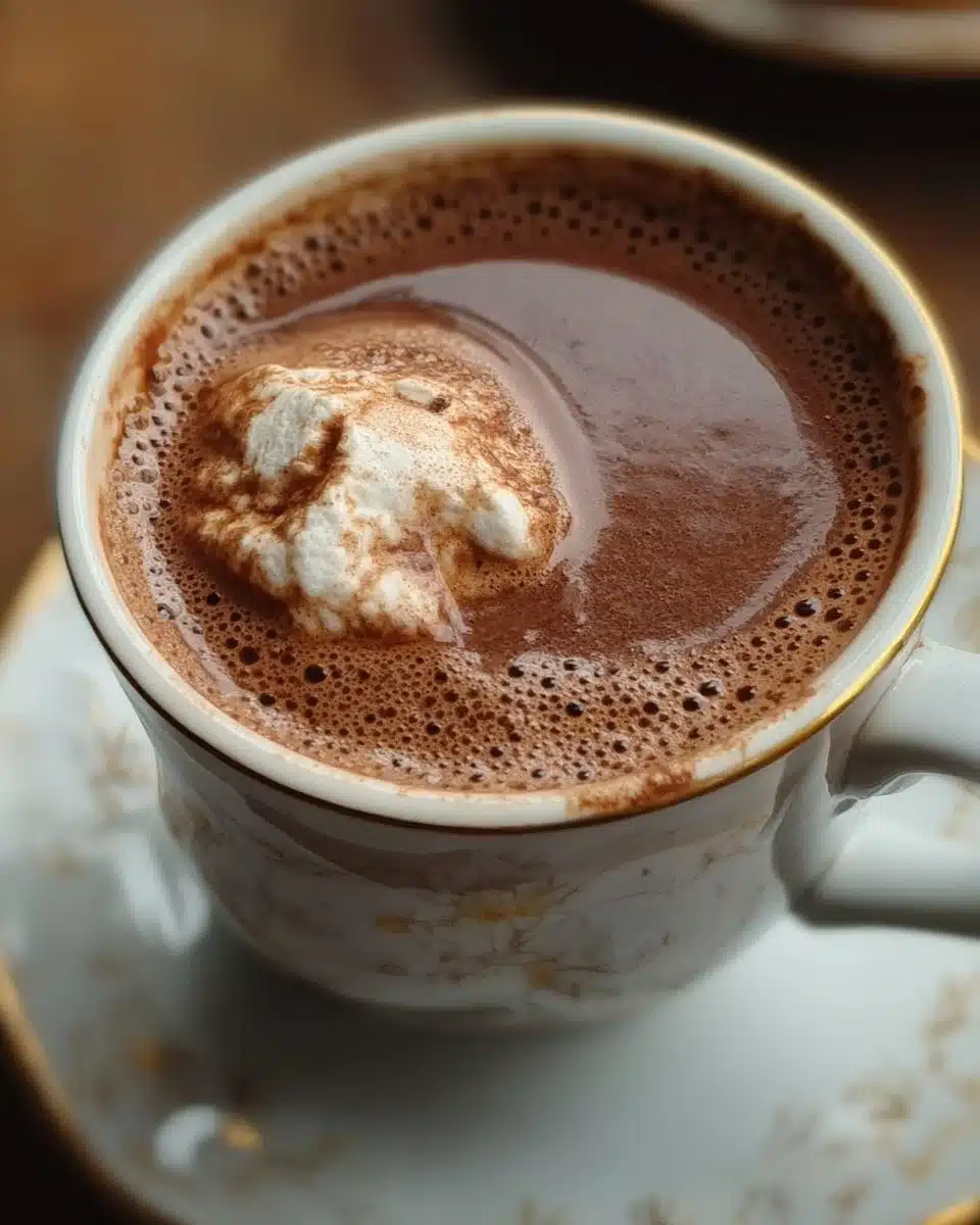 Luxurious Paris hot chocolate served in a charming café setting