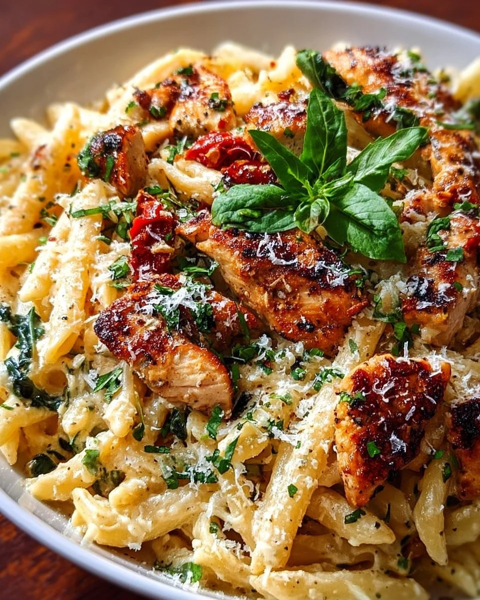 Creamy Parmesan Marry Me Chicken Pasta topped with fresh herbs
