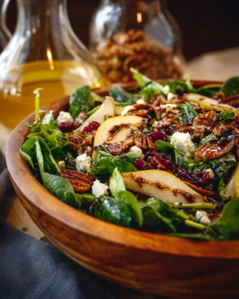 Pear and Candied Pecan Salad With Balsamic Vinaigrette