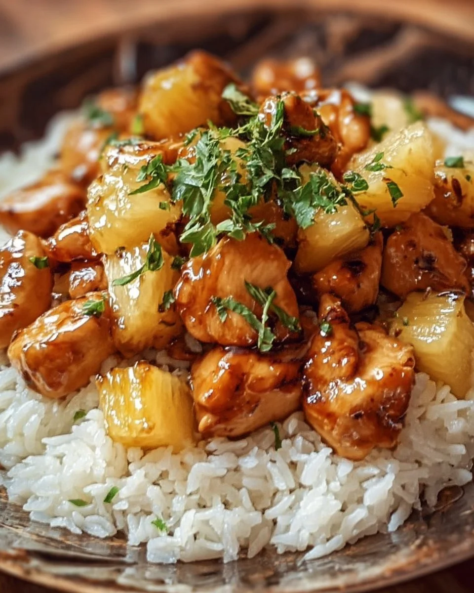 Delicious Pineapple Chicken served with flavorful rice
