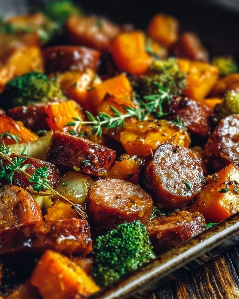 Sheet Pan Sausage and Sweet Potatoes with Honey Garlic Sauce – Cozy, Caramelized & Weeknight-Easy
