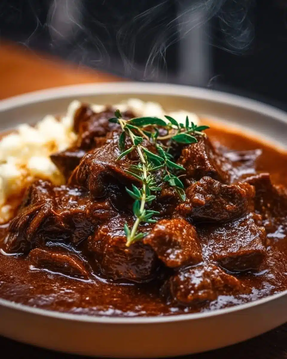 Delicious Slow Cooker Beef Manhattan served with rich gravy and soft bread.