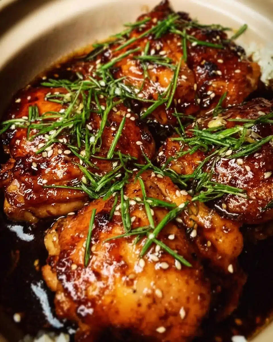 Slow Cooker Honey Garlic Chicken cooked with garlic and honey glaze