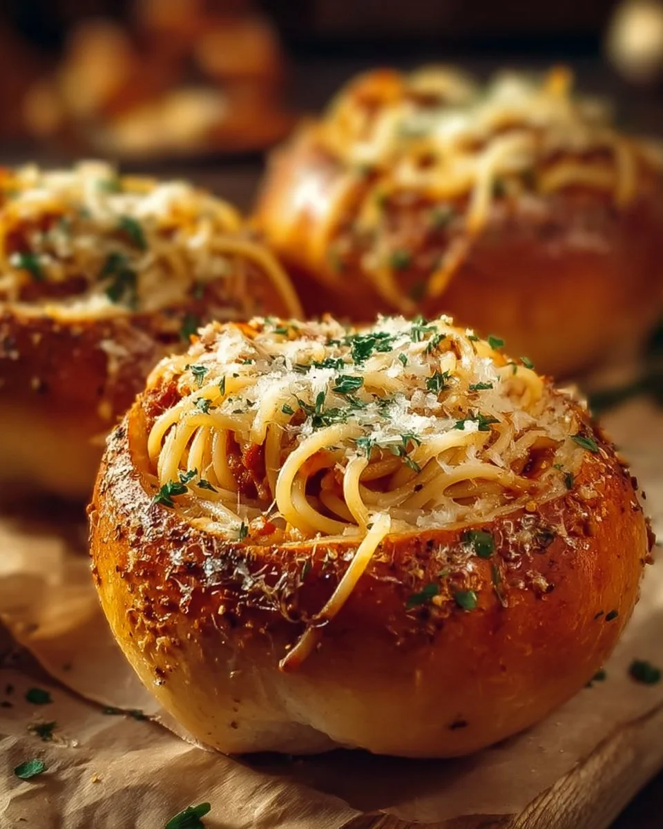 Spaghetti Garlic Bread Bowls