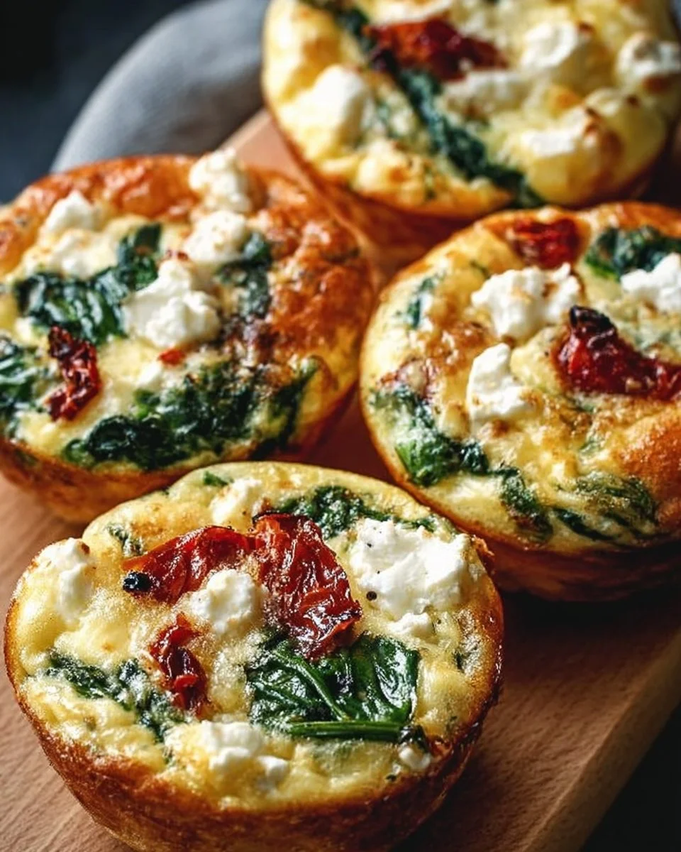 Spinach, feta, and sun-dried tomato egg muffins fresh out of the oven.