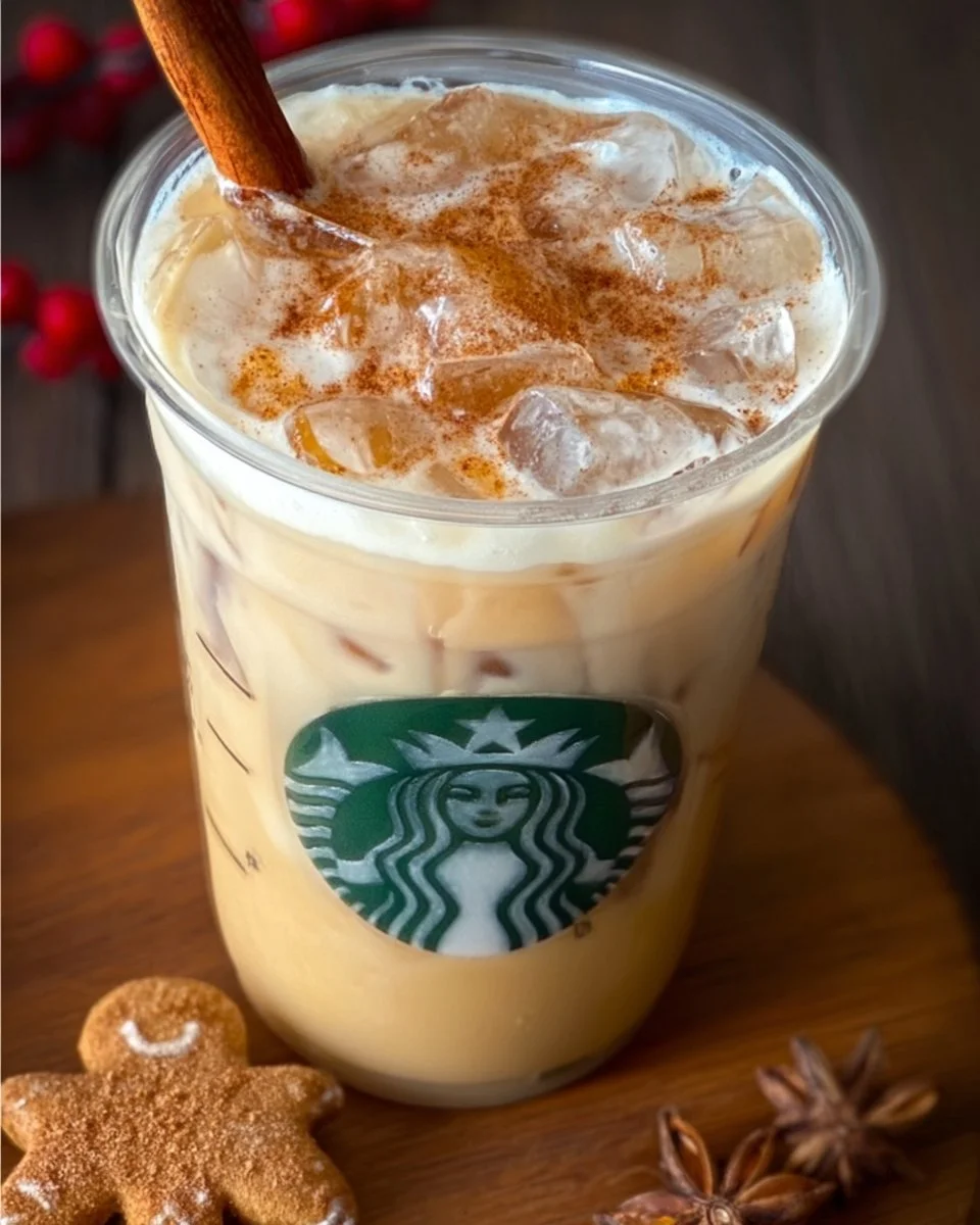 Starbucks Iced Gingerbread Chai Tea Latte with festive spices and ice