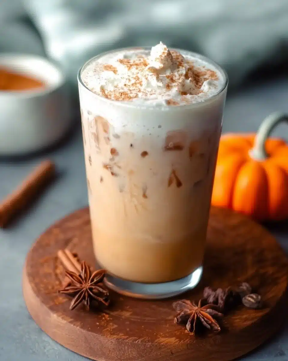 Homemade pumpkin chai latte inspired by Starbucks iced pumpkin cream chai tea latte