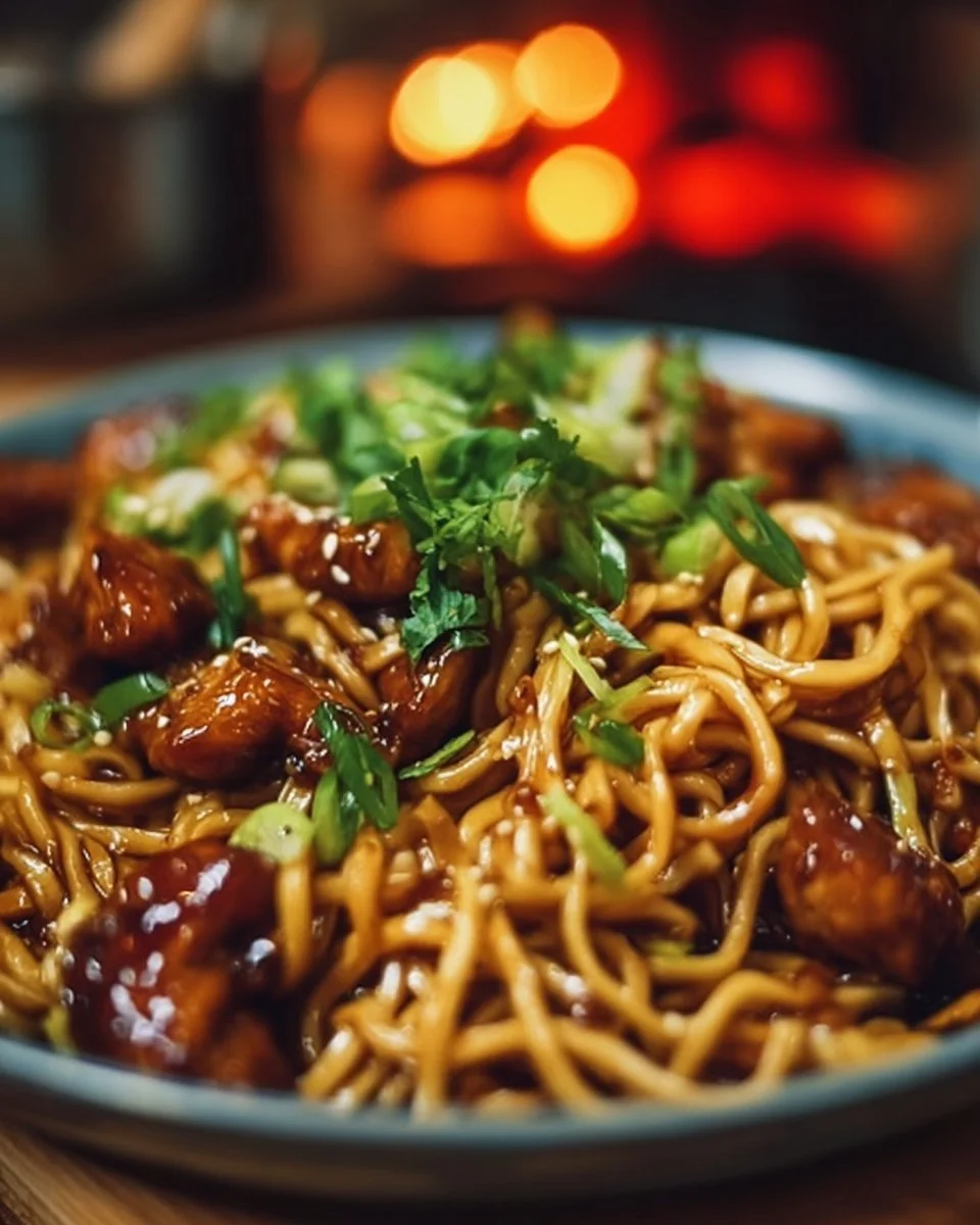 Sticky Garlic Chicken Noodles Recipe