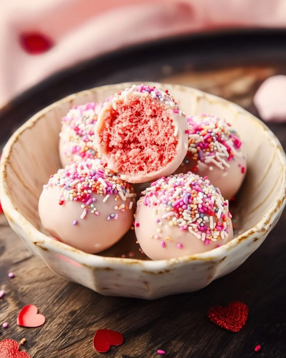 Strawberry Cake Truffles with Sprinkles
