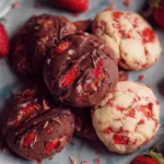 Freshly baked Strawberry Delight Cookies with strawberries on a plate