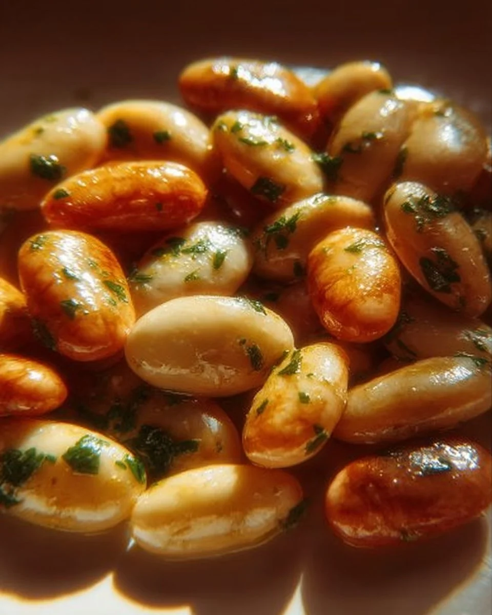 Plate of Tuscan Marry Me Butter Beans garnished with herbs