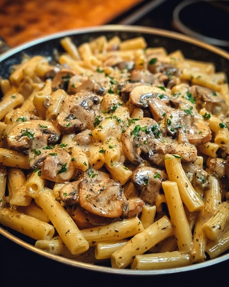 Delicious Tuscan Mushroom Pasta Skillet made with fresh ingredients