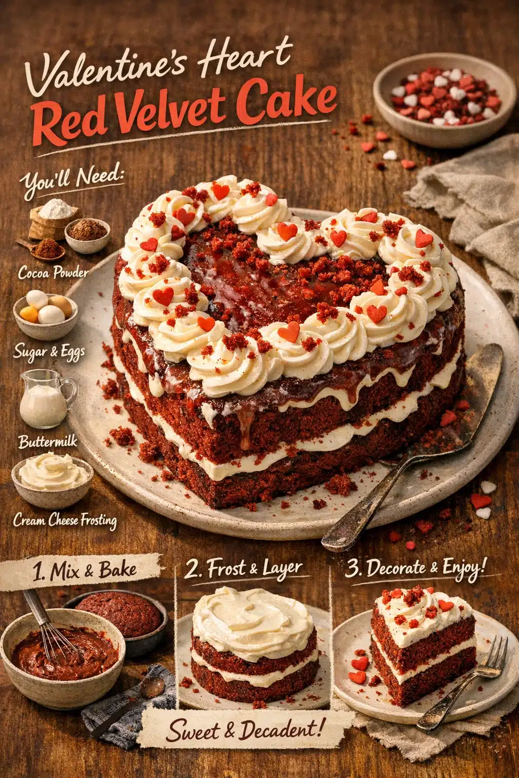 Delicious Valentine's Heart Red Velvet Cake decorated with heart designs