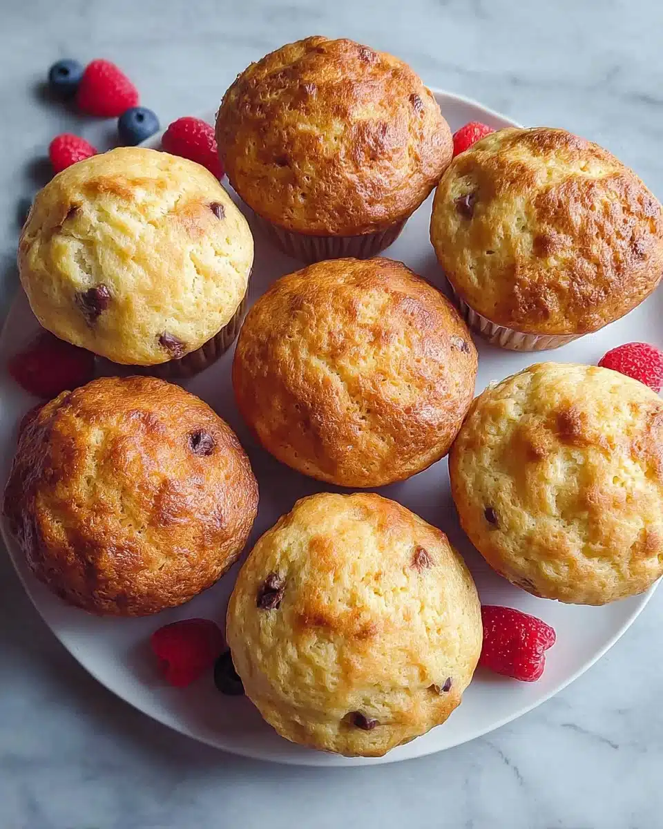 Freshly baked yogurt muffins topped with berries