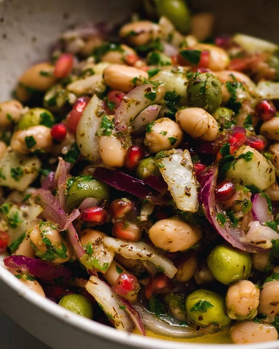 Colorful Za'atar Bean Salad with fresh vegetables and herbs