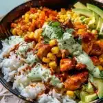 30-Minute Street Corn Chicken Rice Bowl with vibrant ingredients and flavors