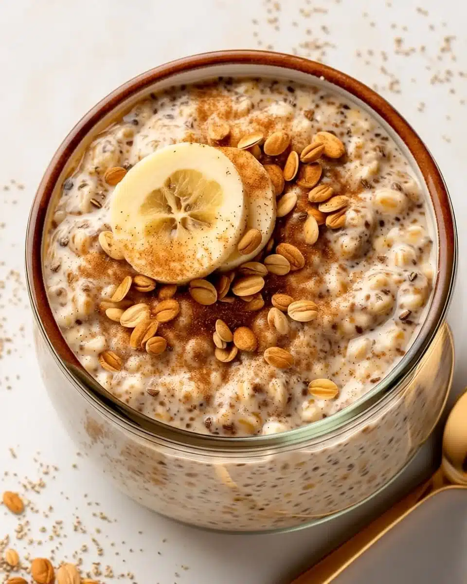 Bowl of 5-Ingredient Cinnamon Overnight Oats with Chia Seeds and fruits