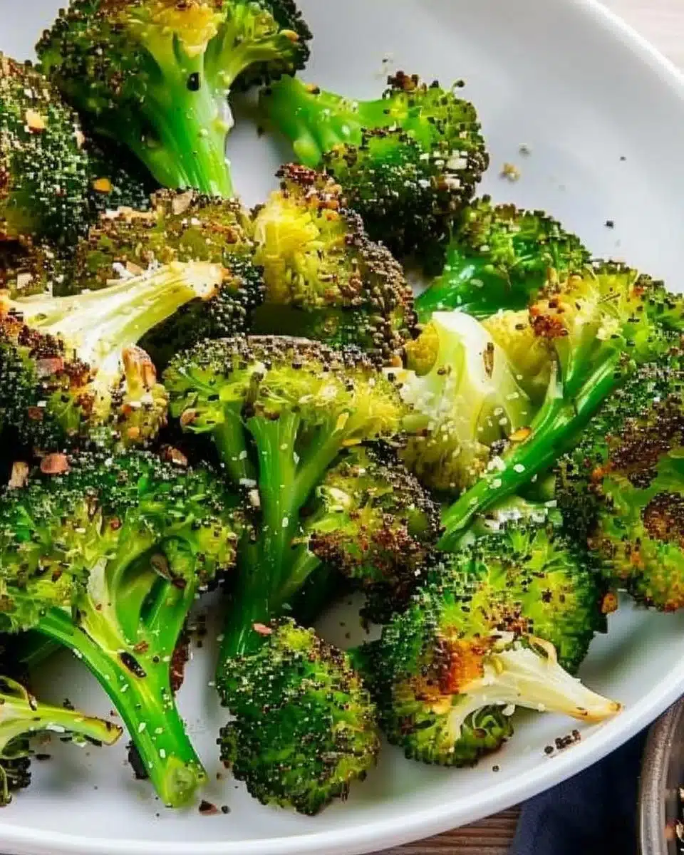 Crispy air fryer broccoli perfectly seasoned and ready to enjoy.