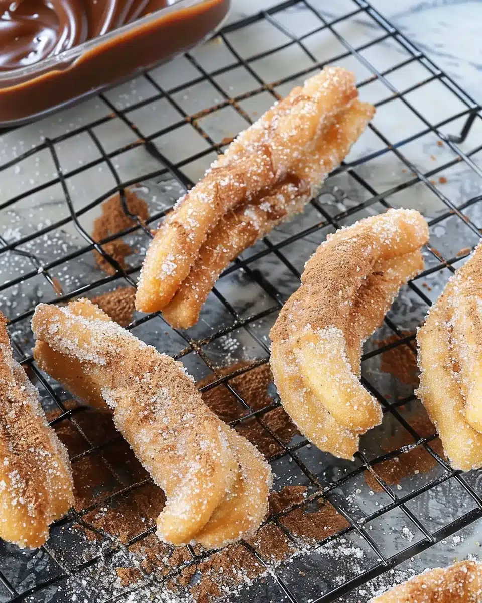 Delicious air fryer Nutella stuffed churros with melted chocolate filling