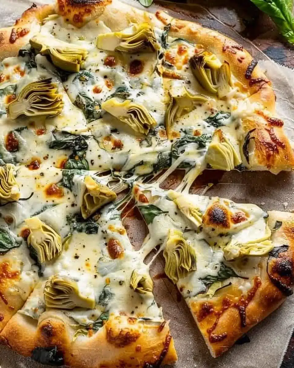Artichoke Pizza with Spinach Parmesan Cream Sauce