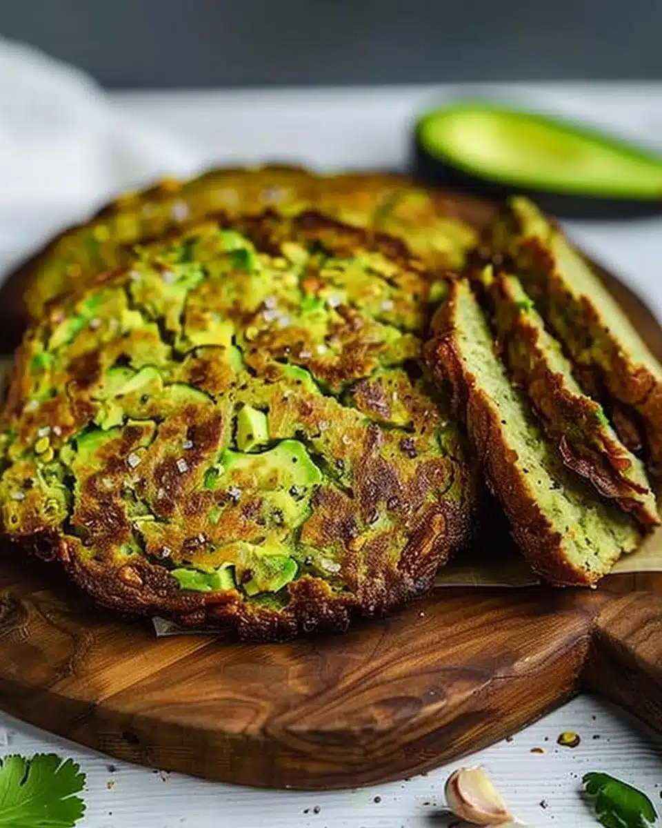 Sliced avocado bread topped with fresh avocado and herbs