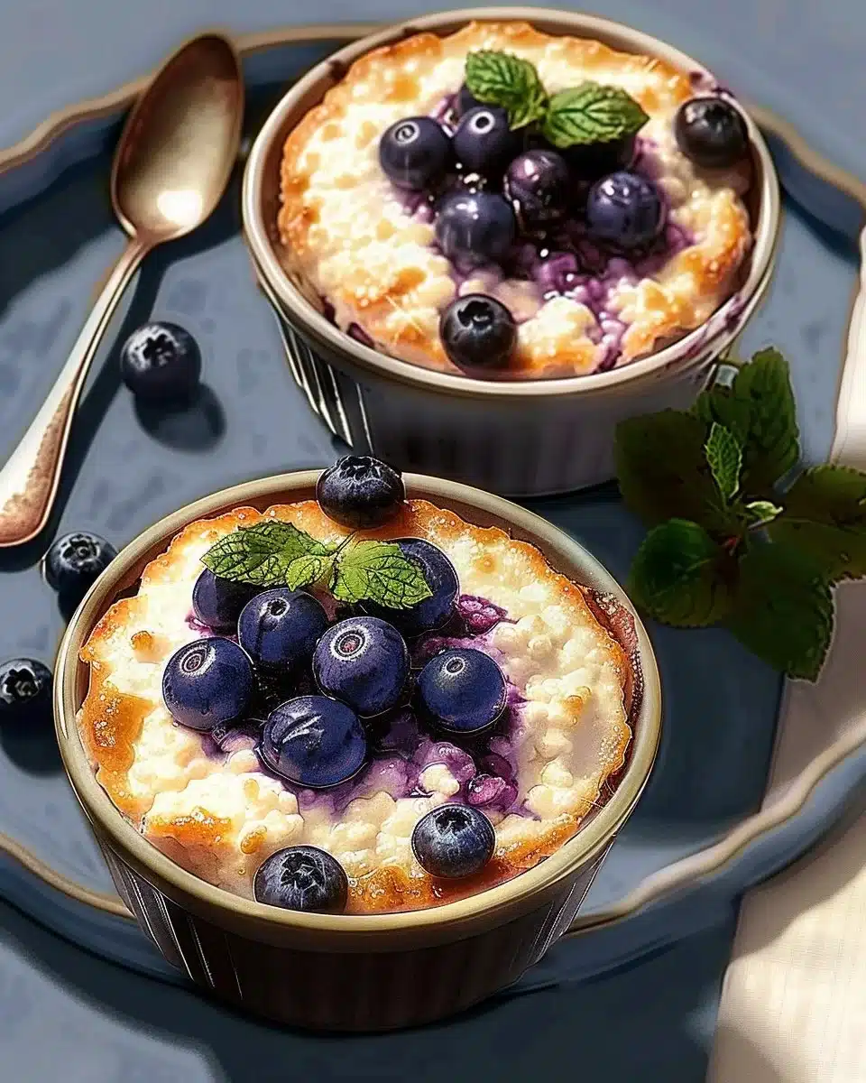 Baked Blueberry Cottage Cheese Bowls topped with fresh blueberries and granola