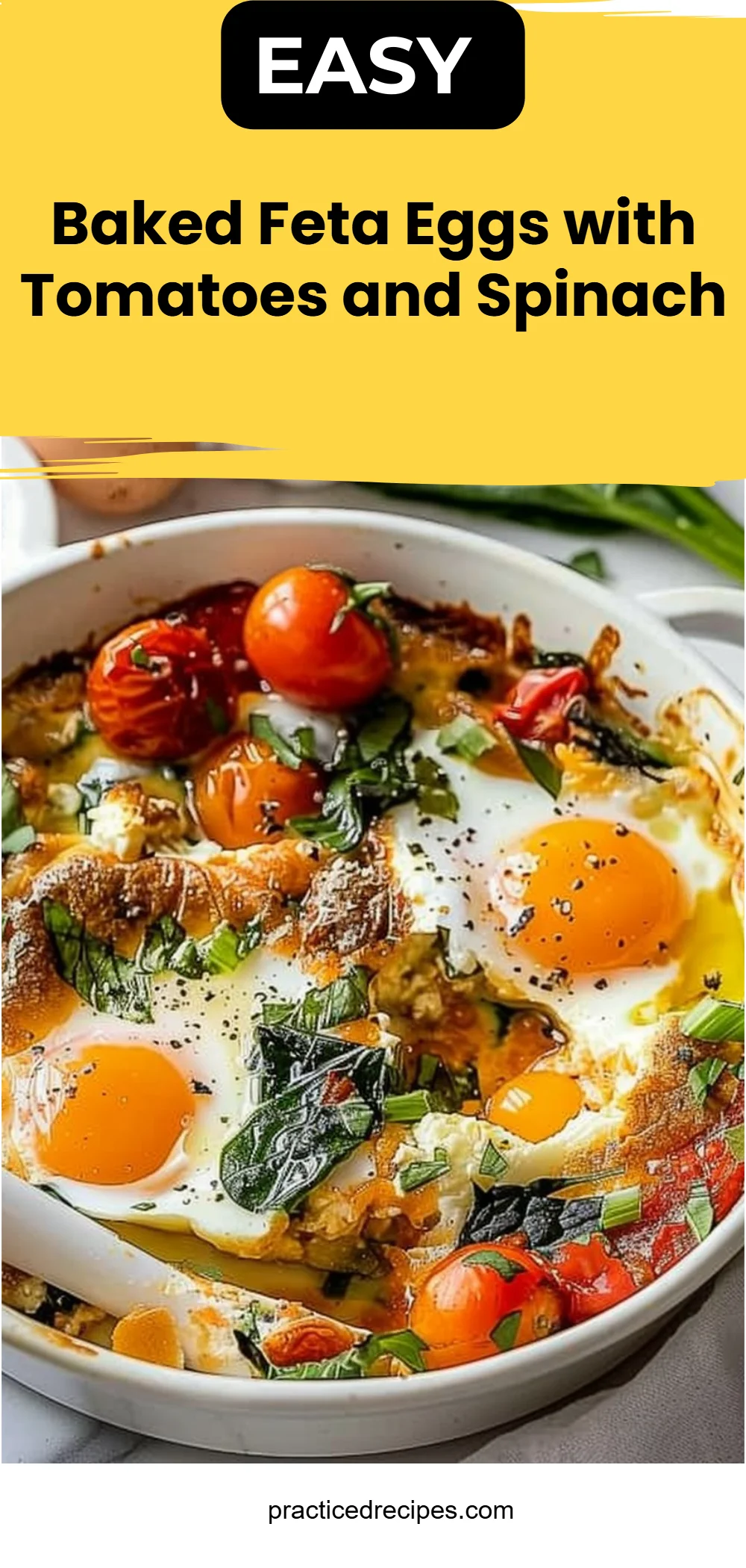 Baked Feta Eggs with Tomatoes and Spinach