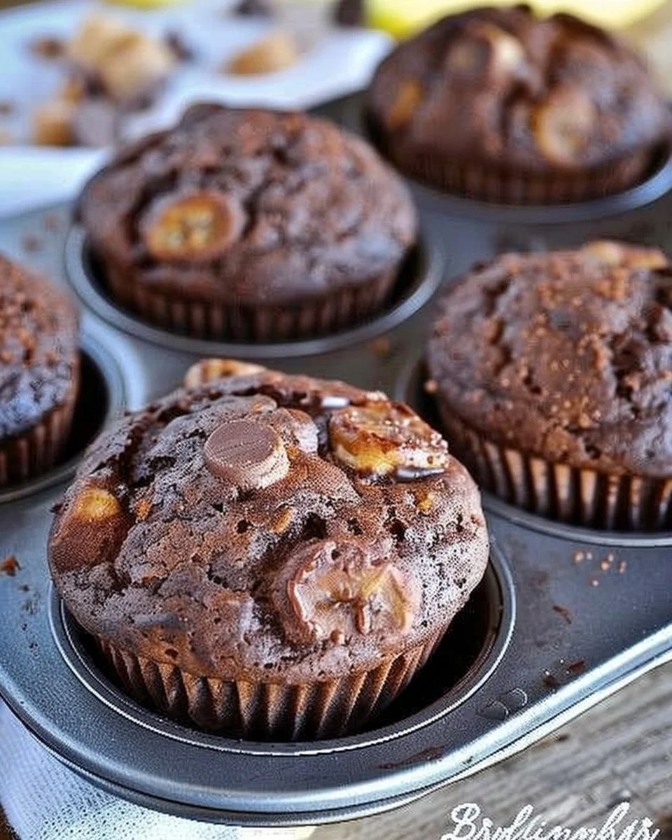 Three-ingredient Banana Chocolate Muffins fresh out of the oven.