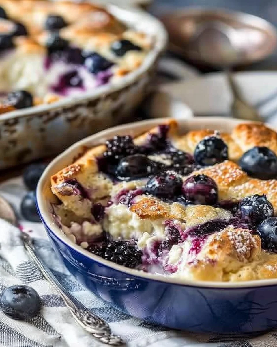 Blueberry Cottage Cheese Breakfast Bake served in a dish