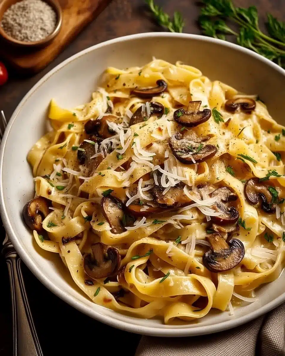 Creamy caramelized leek and mushroom Gruyere pasta dish