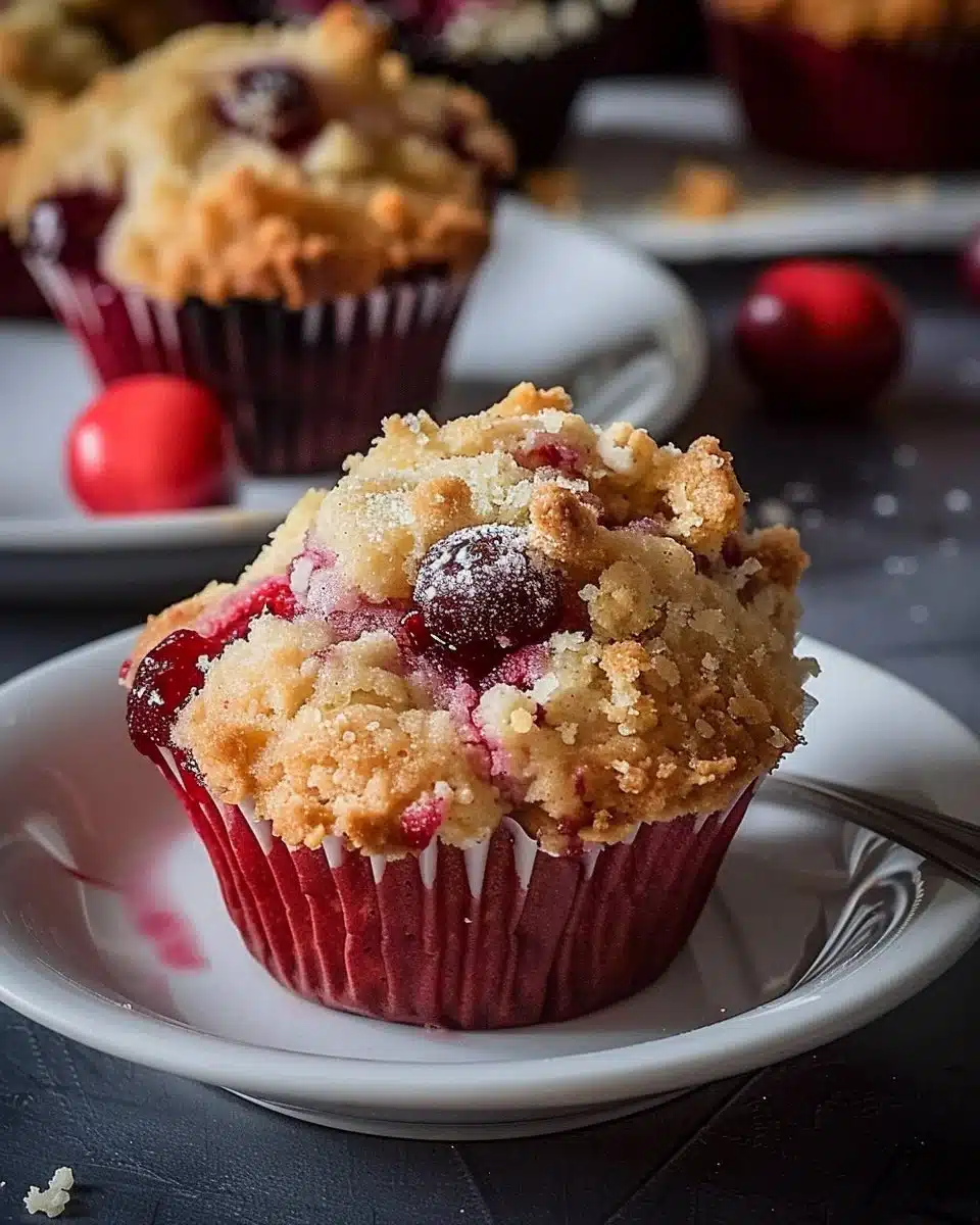Cherry Cobbler Muffins with fresh cherries and a crumbly topping