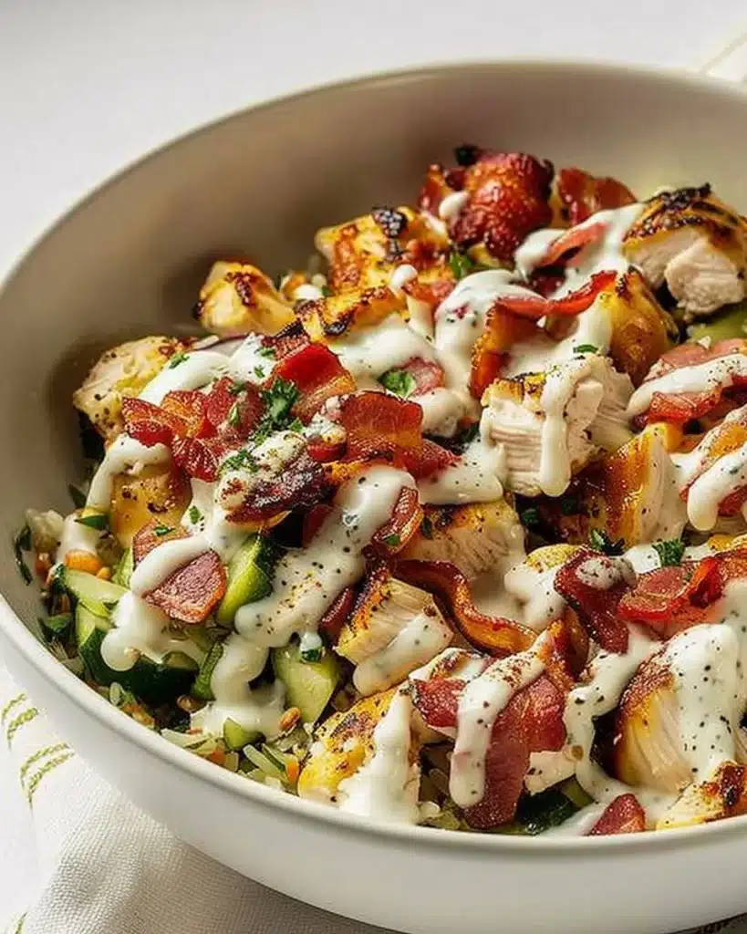 Delicious Chicken Bacon Ranch Keto Bowl with fresh ingredients