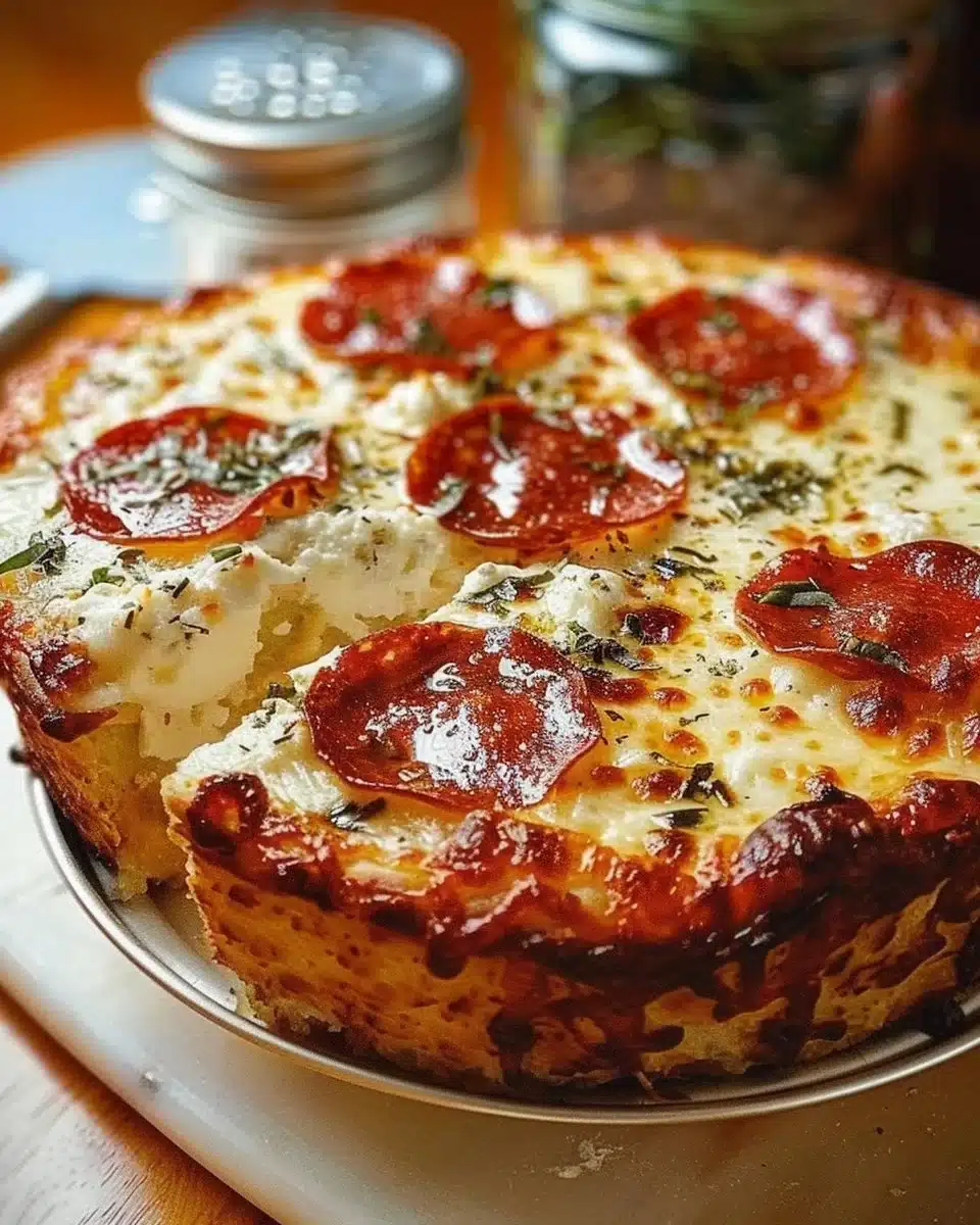Cottage Cheese Pizza Bowl topped with fresh ingredients and herbs