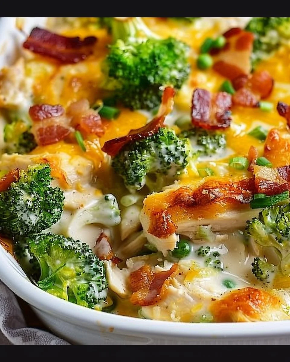 Creamy Low Carb Chicken Casserole with Broccoli and Bacon