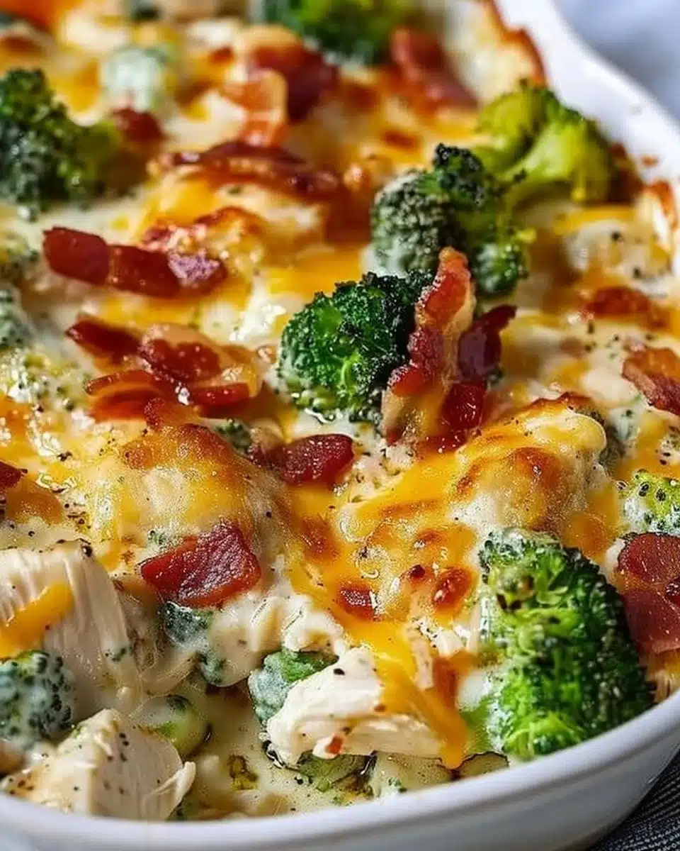 Creamy Low Carb Chicken Casserole with Broccoli and Bacon