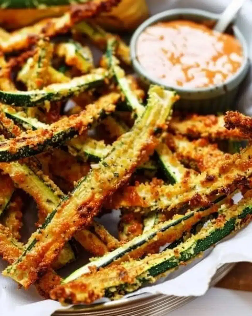 Crispy baked keto zucchini fries served on a plate