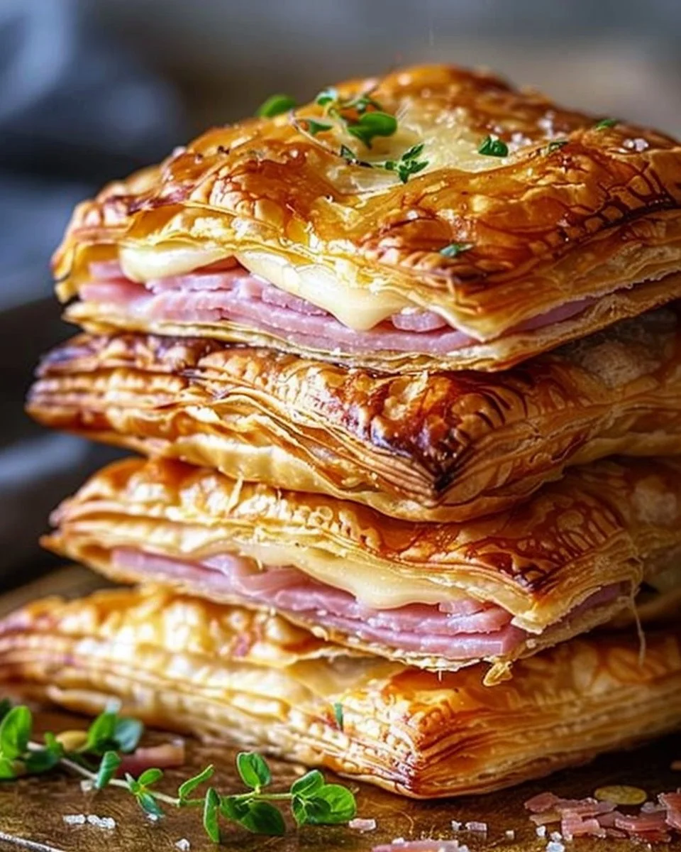 Crispy Ham & Cheese Puff Pastry Stacks