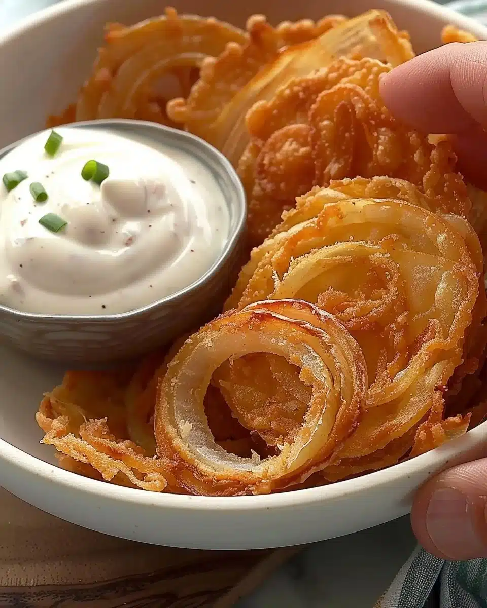 Crispy onion ring chips in a bowl ready to be enjoyed as a tasty snack