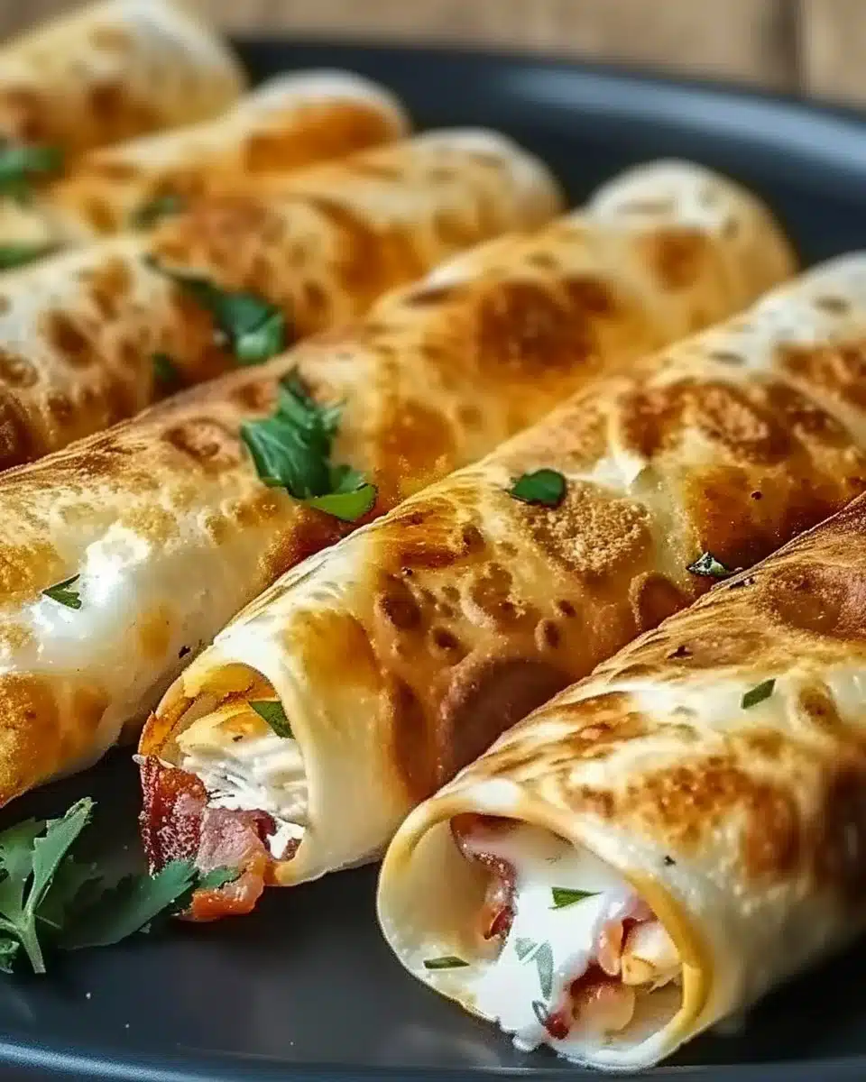 Crunchy Keto Chicken Bacon Ranch Taquitos garnished and ready to serve